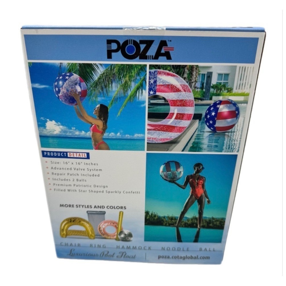 Beach Balls Set of 2 POZA Pool Red White Blue USA Flag Confetti Beach Pool - Picture 2 of 4